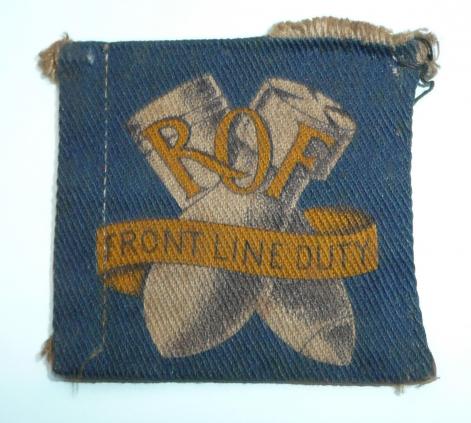 WW2 ROF (Royal Ordnance Factory) Front Line Duty Printed Cloth Overalls Badge