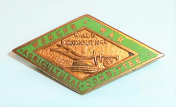WW1 Home Front - Womens War Agricultural Wales Monmouthshire Committee Gilt & Enamel Lapel Badge