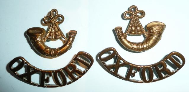 Oxford (Oxf & Bucks) Light Infantry Brass Matched  Facing Pair of 2 Piece Shoulder Titles