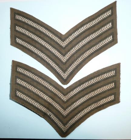 WW2 British Army Matched Pair of PRINTED Sergeants Rank Stripes / Chevrons