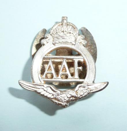 WW2 era Scarce Auxiliary Air Force ( AAF ) unmarked silver official issue lapel badge - Society Pilots, Barrage Balloon Squadrons, Anti-aircraft Balloon Defences
