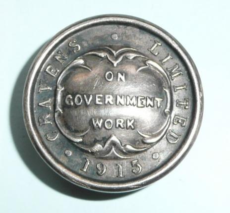 WW1 1915 Cravens Limited On Government Work Railway Rolling Stock War Service White Metal Lapel Buttonhole Badge
