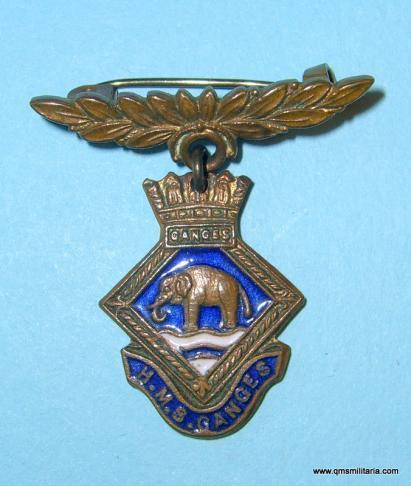 Royal Navy - HMS Ganges Training Depot Brass and Enamel Sweetheart Pin Brooch Badge