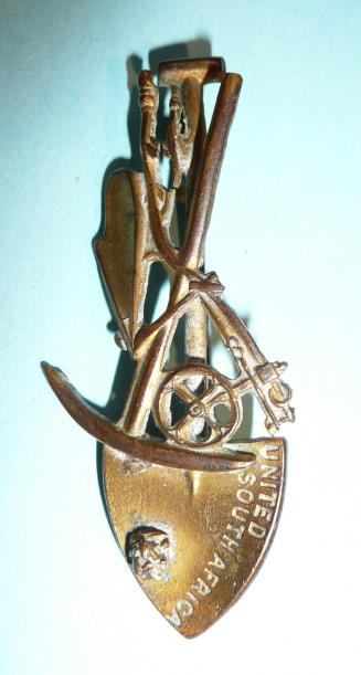 Boer War Vintage United South Africa Miners Patriotic Gilt Gold Prospectors Brooch Pin