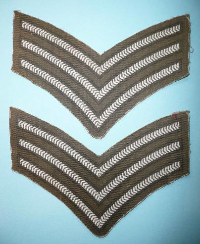WW2 British Army Matched Pair of PRINTED Sergeants Rank Stripes / Chevrons