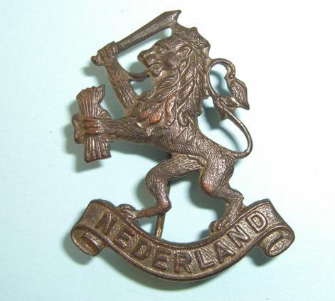 WW2 Netherlands Dutch Army Free Forces Bronze Cap / Breast Badge - Maker marked Stokes