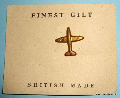 WW2 Cast Gilt Brass Spitfire Fund Raising lapel badge on original card of issue - Scarce