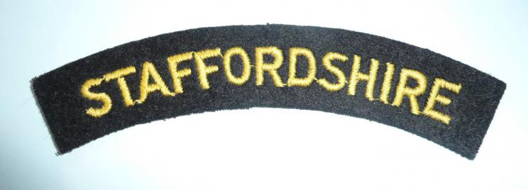 Staffordshire Regiment (Prince of Wales's) Embroidered Yellow on Black Felt Cloth Shoulder Title