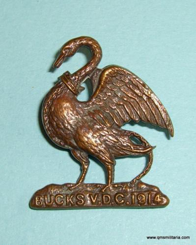 WW1 - 1914 Buckinghamshire / Bucks VDC / VTC Volunteer Defence Corps Bronze Cap Badge