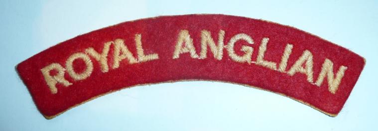 Royal Anglian Regiment  Embroidered White on Red Felt Cloth Shoulder Title