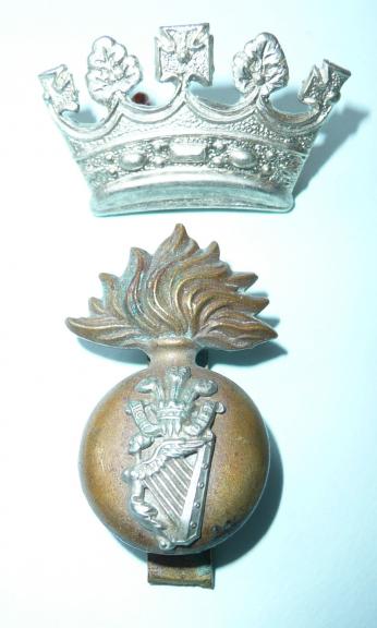 Royal Irish Fusiliers (RIF) 2 part Bi-metal Cap Badge with White Metal Coronet