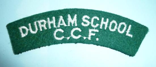 Durham School CCF Combined Cadet Force Woven White on Green Felt Cloth Shoulder Title