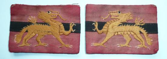 British HQ Land Forces Hong Kong Facing  and Matching Pair of Embroidered Cloth Formation Signs on Press Studs