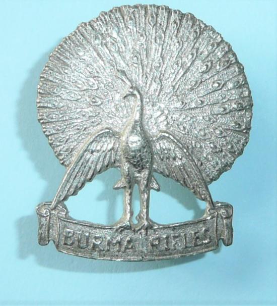 WW2 Burma Rifles unmarked silver Cap Badge