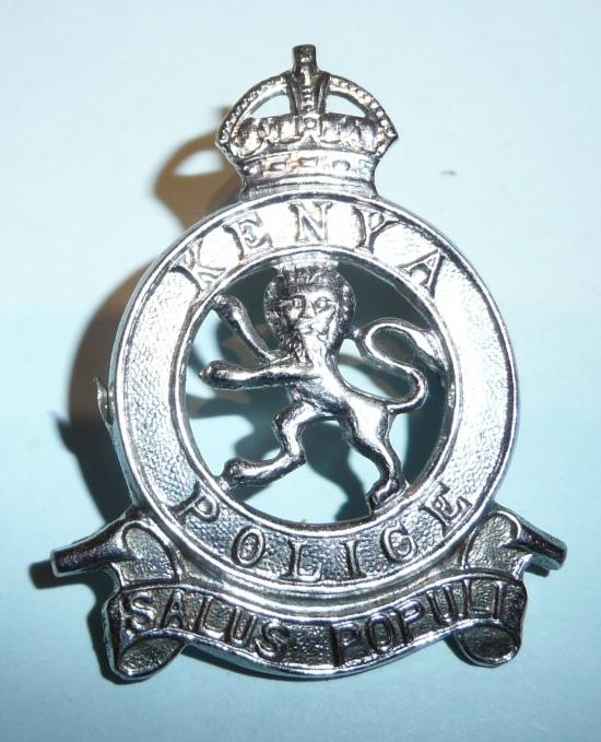 Kenya Police Chromed White Metal Cap Badge, Kings Crown