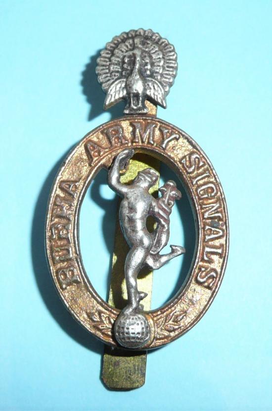 WW2 Burma Army Signals Bi-Metal Theatre Made Cap Badge