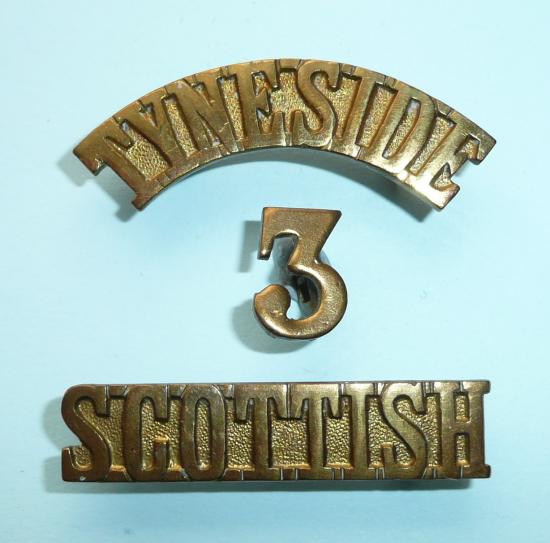 WW1 3rd Battalion Tyneside Scottish Brass Gilding Metal 3 Piece Shoulder Title