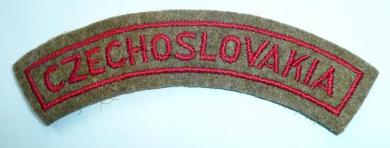 WW2 Czechoslovakia Embroidered Red on Khaki Felt Cloth Shoulder Title