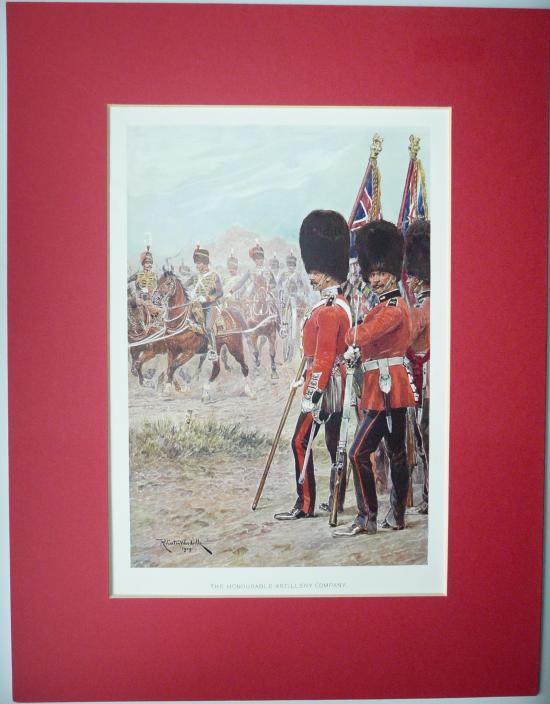 Antique Edwardian Colour Book Print of the Honourable Artillery Company (HAC) by R Caton Woodville dated 1909, mounted