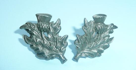 1st Berwickshire (Scotland) Rifle Volunteers Matched Facing Pair of White Metal Collar Badges (KOSB Pattern)