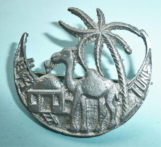 WW2 North African Campaign White Metal Theatre Made Souvenir Brooch Tunis 1943
