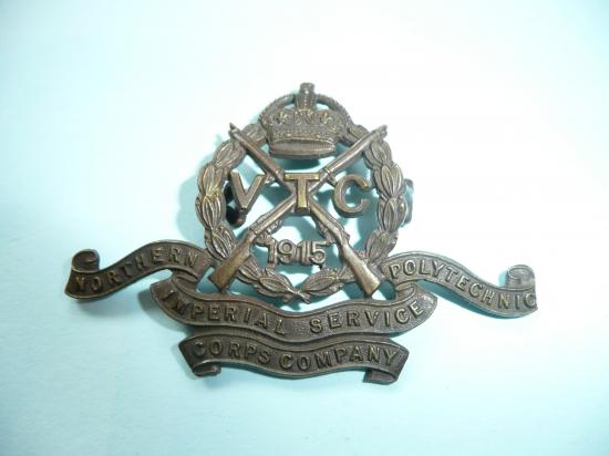 WW1 Home Front - Northern (London) Polytechnic VTC Imperial Service Corps Company Bronze Cap Badge Dated 1915