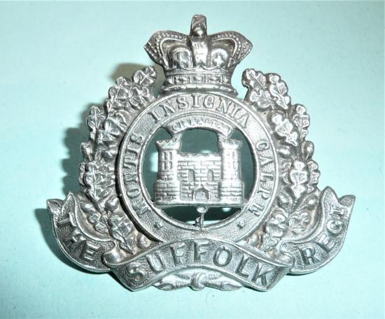 The Suffolk Regiment QVC Victorian Officers Silver Cap Badge - Bent & Parker
