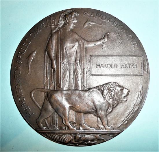 WW1 Memorial Death Plaque - Harold Arter 1st/5th Buffs (East Kent Regiment)