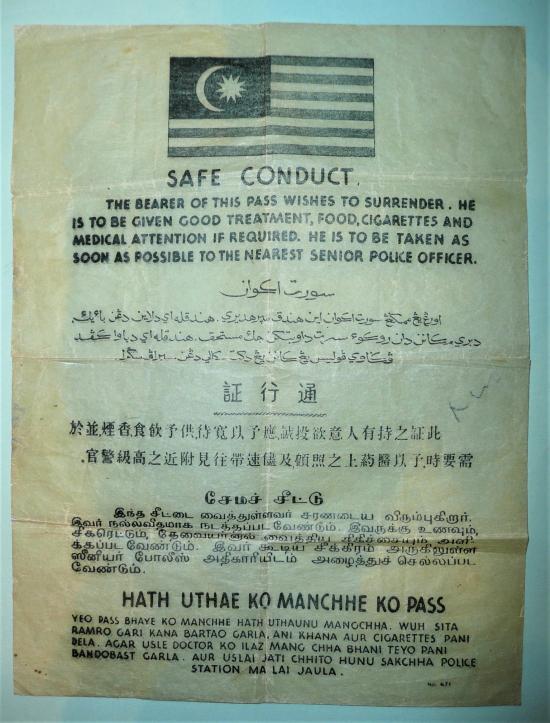 Malay Emergency Safe Conduct Pass Paper Chit (1950 - 1963)