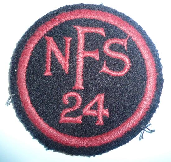 WW2 Home Front - NFS 24 - National Fire Service Embroidered Cloth Breast Badge Area 24 (Birmingham)