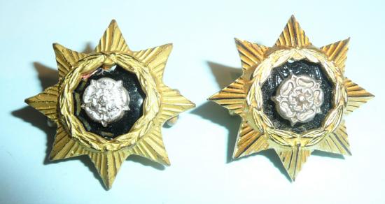East Yorkshire Regiment Pair of Officers Gilt, Silver Plate and Enamel Collar Badges