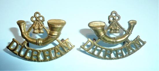 Scarce Pre WW1 Durham Light Infantry ( DLI ) Facing Pair of Brass Shoulder Titles