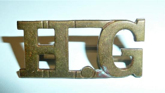 WW2 Home Front - HG Home Guard Brass Shoulder Title