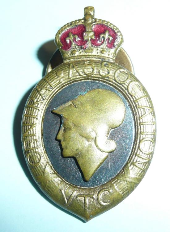 WW1 Home Front Central Association VTC Enamel and Gilt Lapel Buttonhole Badge - Named to Essex VTC Member