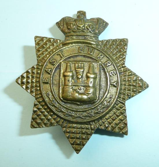 Victorian East Surrey Regiment Brass Pagri Cap Badge - Pin Fitting