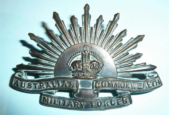 Australian Commonwealth Military Forces Bronze Rising Sun Cap Badge