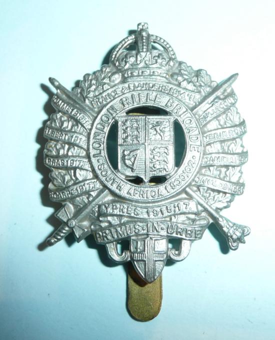 5th City of London Battalion ( The London Rifle Brigade ) White Metal Cap Badge -  voided centre