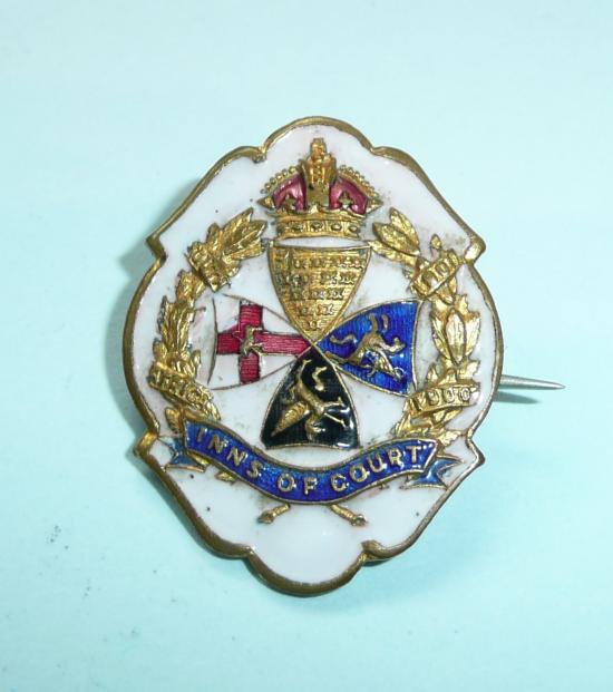 WW1 Inns of Court OTC Regiment Gilt Brass and White Faced Enamel Sweetheart Brooch Pin Badge