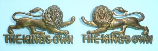 The Kings Own Loyal Regiment (Lancaster) Warrant Officers Matching Pair of Gilt Brass Collar Badges