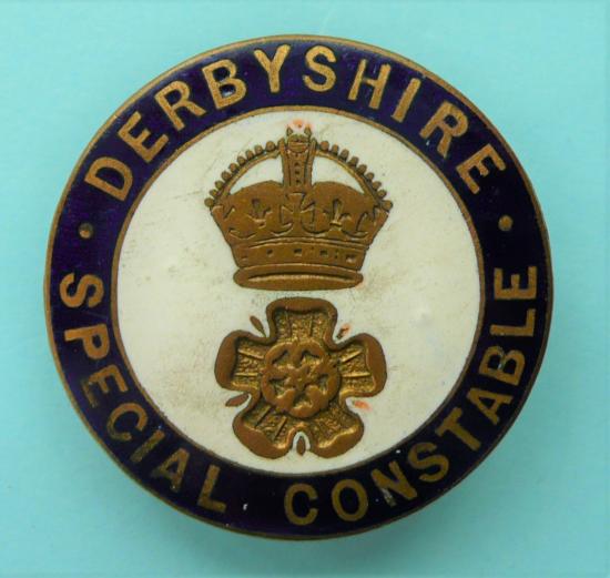 WW1 Derbyshire Special Constable Constabulary Police Enamel and Gilt Brass Buttonhole Lapel Mufti Badge