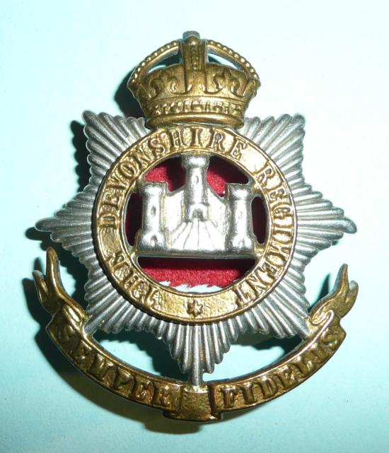 Devonshire Regiment Bandsmans Large Bi Metal Pouch Badge, Kings Crown