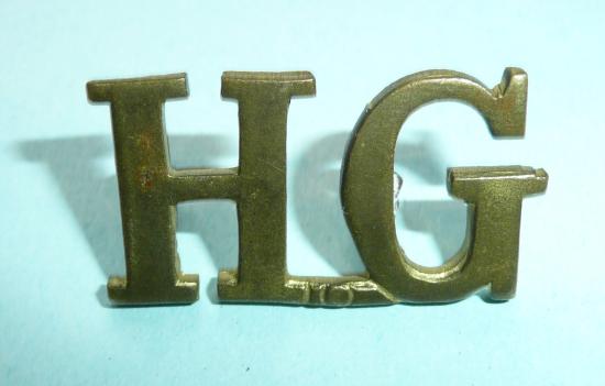 WW2 Home Front - HG Home Guard Brass Shoulder Title