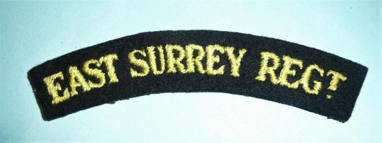 East Surrey Regt Regiment Woven Yellow on Black Felt Cloth Shoulder Title Regimental pattern.