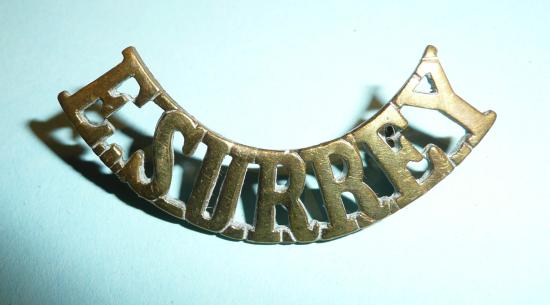 WW1 East Surrey Regiment Brass Shoulder Title