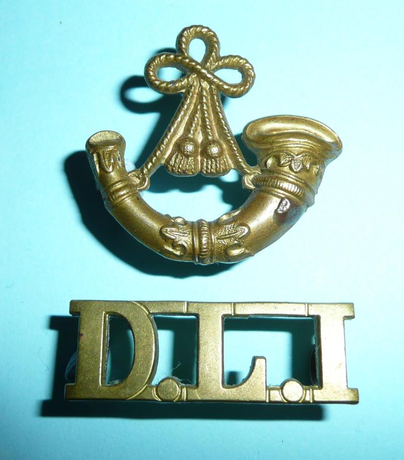 WW1 Durham Light Infantry (DLI) Two part brass Shoulder Title