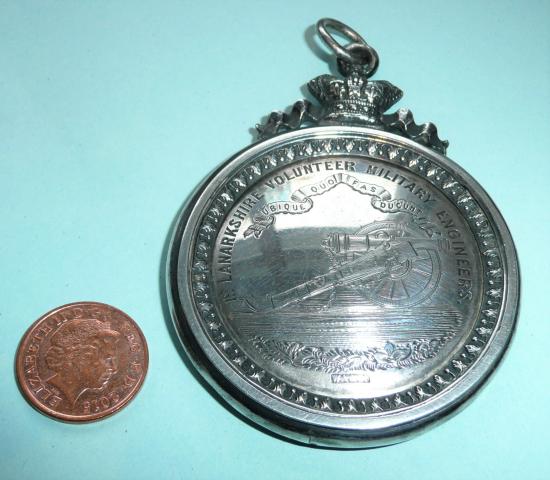 Scotland / Scottish -1st Lanarkshire Volunteer Military Engineers Immaculate Sterling Silver Pocket Watch Fob Medal by William Adams & Son Dated 1861