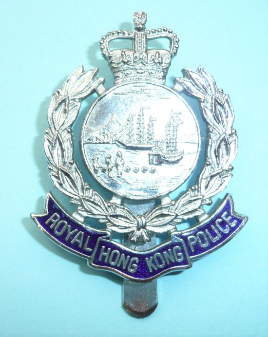 Royal Hong Kong Police Chrome and Enamel Cap Badge. QE2 issue