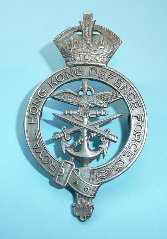 Royal Hong Kong Defence Force White Metal Cap Badge, King's Crown