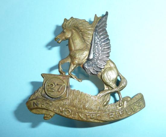 WW1 New Zealand (NZ) 27th Mounted Rifles Reinforcements Bi-Metal Cap Badge