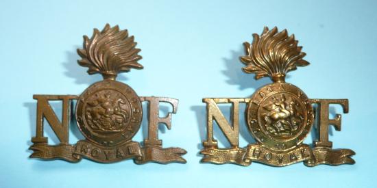 Royal Northumberland Fusiliers (RNF) Pair of Other Ranks Gilding Metal Shoulder Title Badges